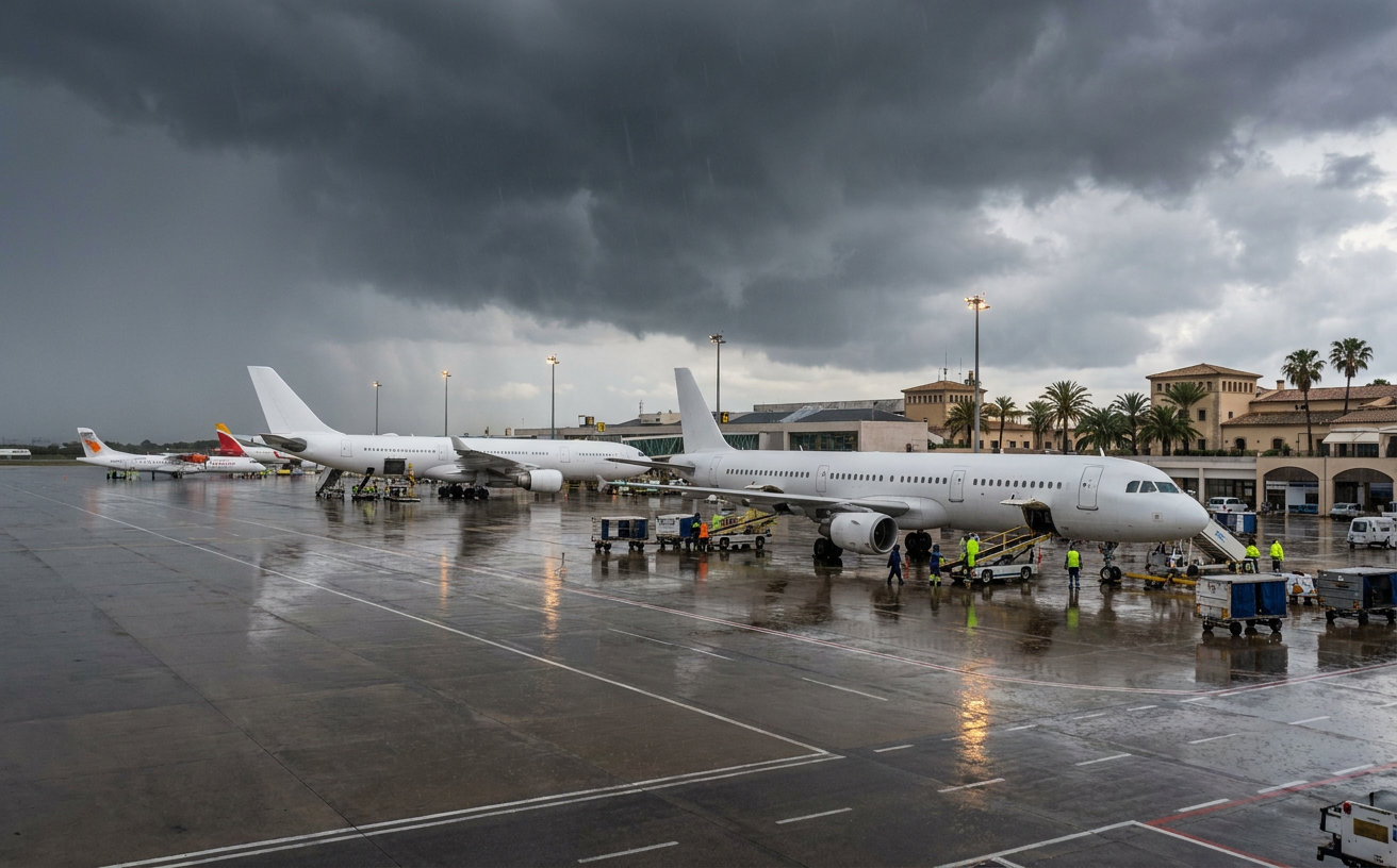 Unwetter führt zu Verspätungen und Umleitungen am Flughafen Palma
