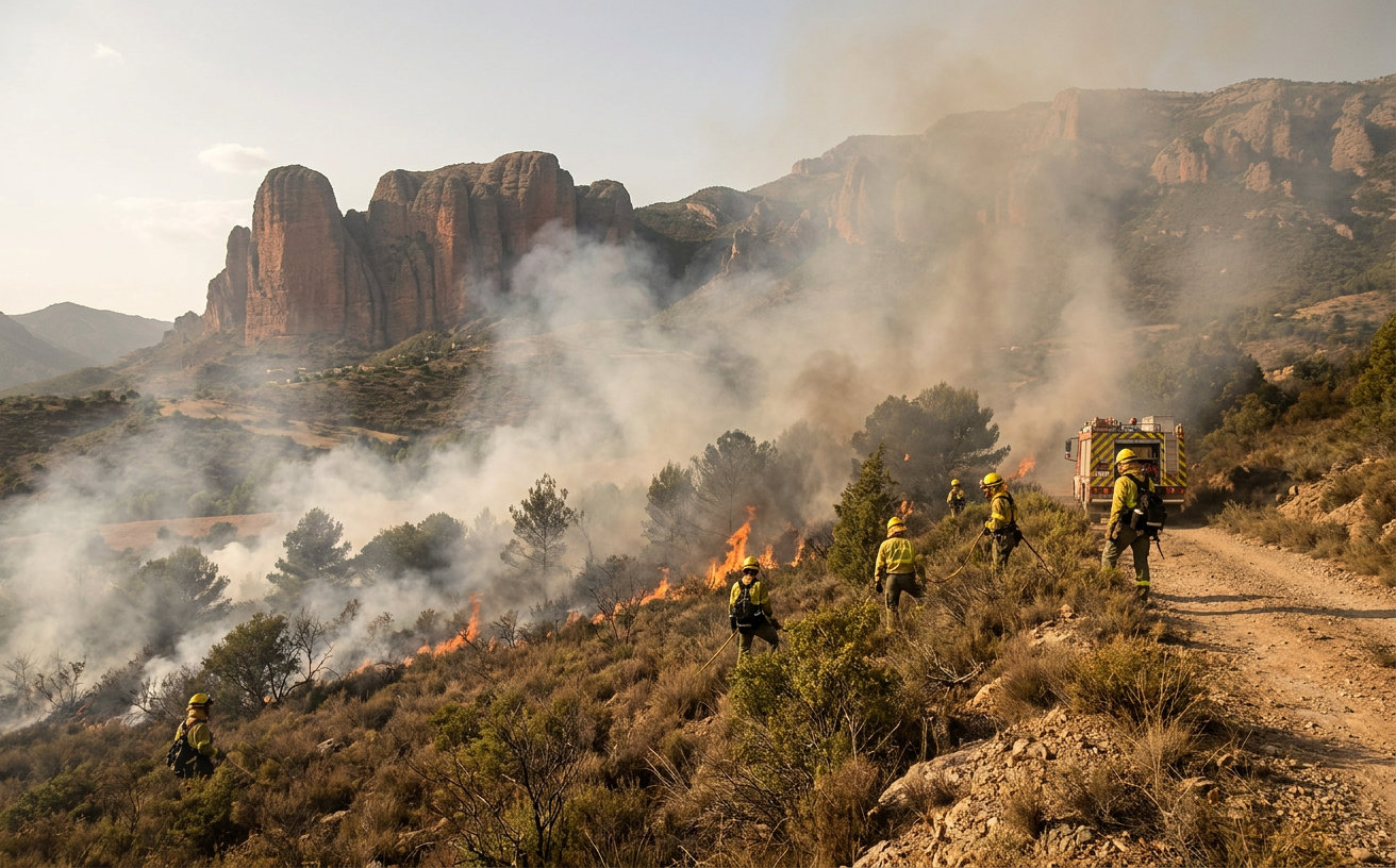 Waldbrand bei Riglos: Wind und Hitze erschweren die Löscharbeiten