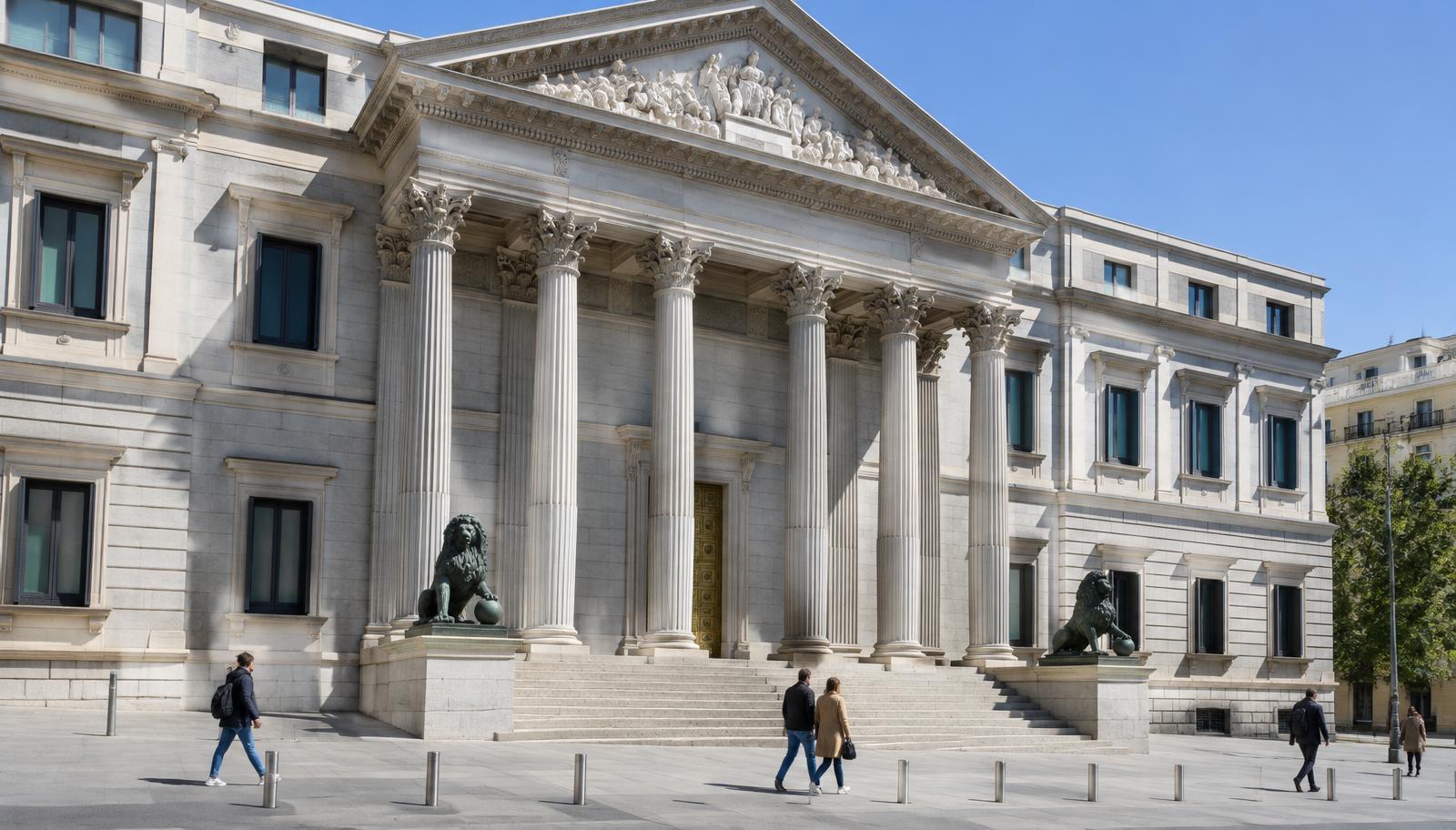Symbolbild: Fassade des spanischen Abgeordnetenhauses in Madrid bei Tageslicht