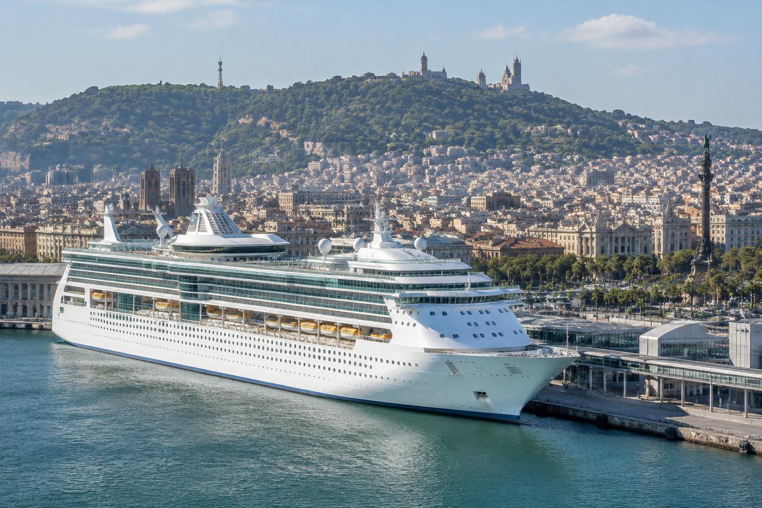 Kreuzfahrtschiff im Hafen von Barcelona