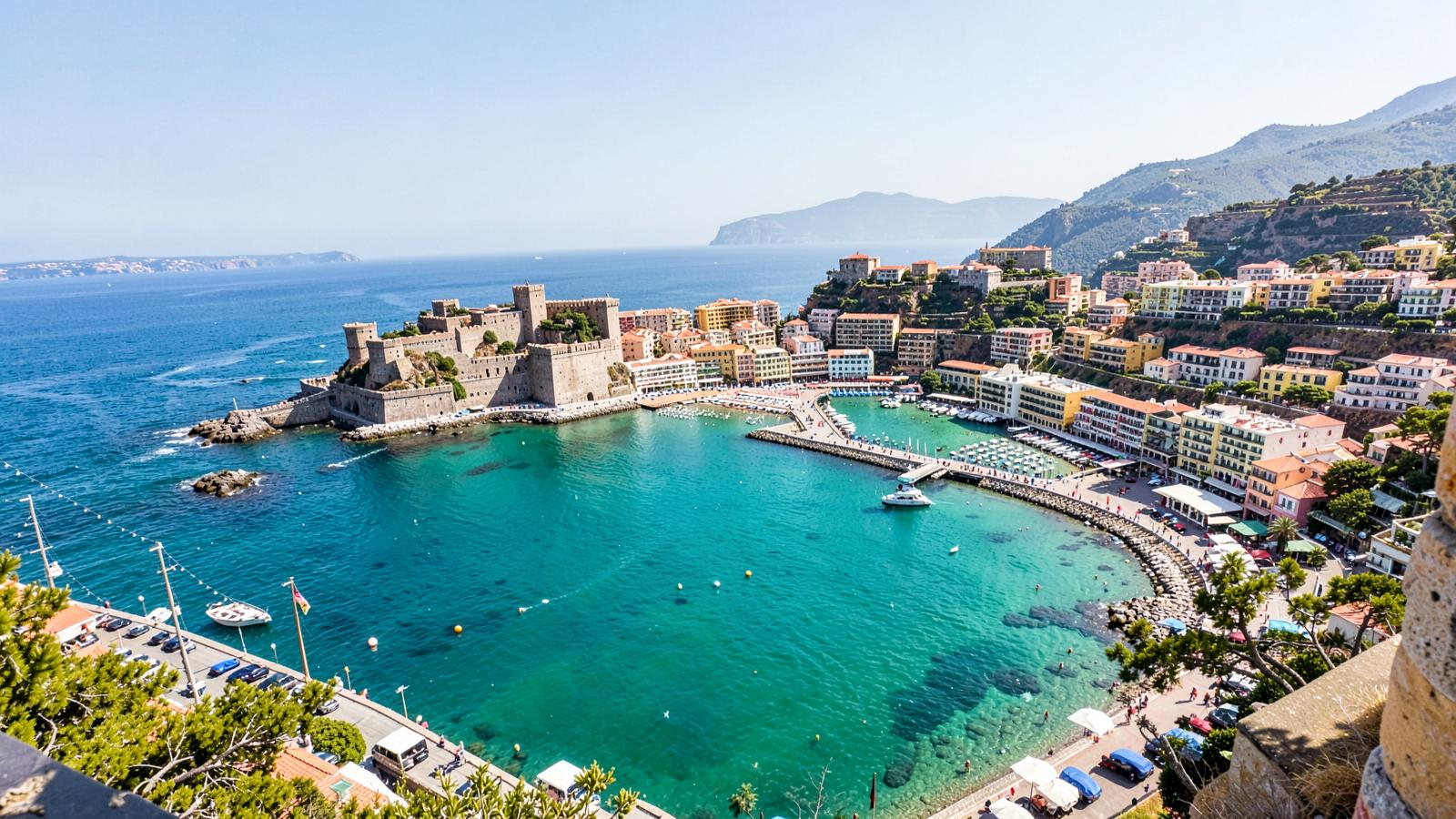 Bucht mit Hotelanlagen und Strandpromenade in der Gemeinde Calvià auf Mallorca