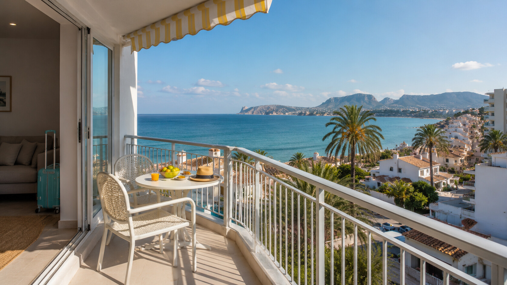 Blick von einem Ferienapartment auf die Mittelmeerküste der Costa Blanca