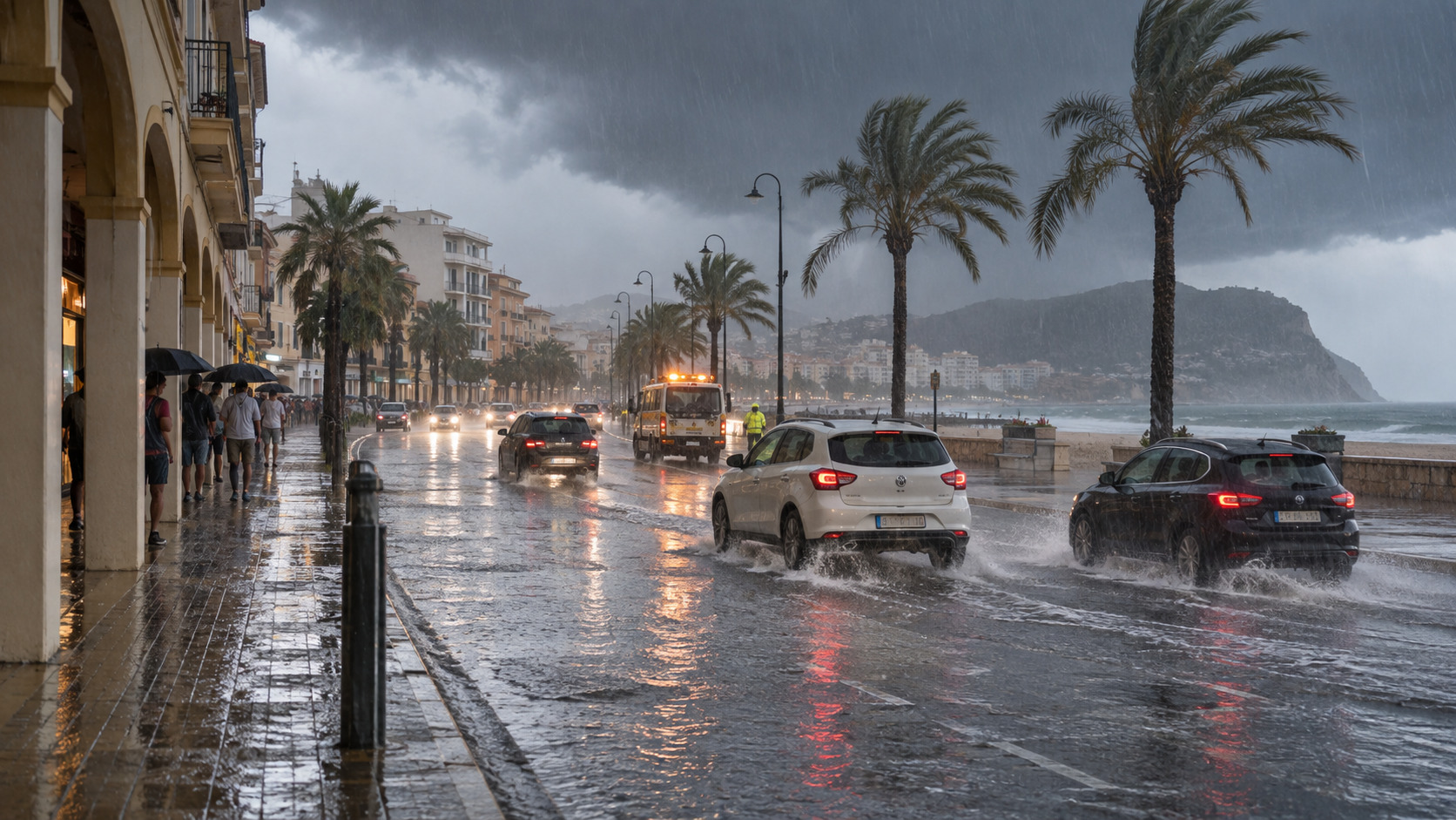 Starkregen und Gewitter über einer spanischen Mittelmeerküste