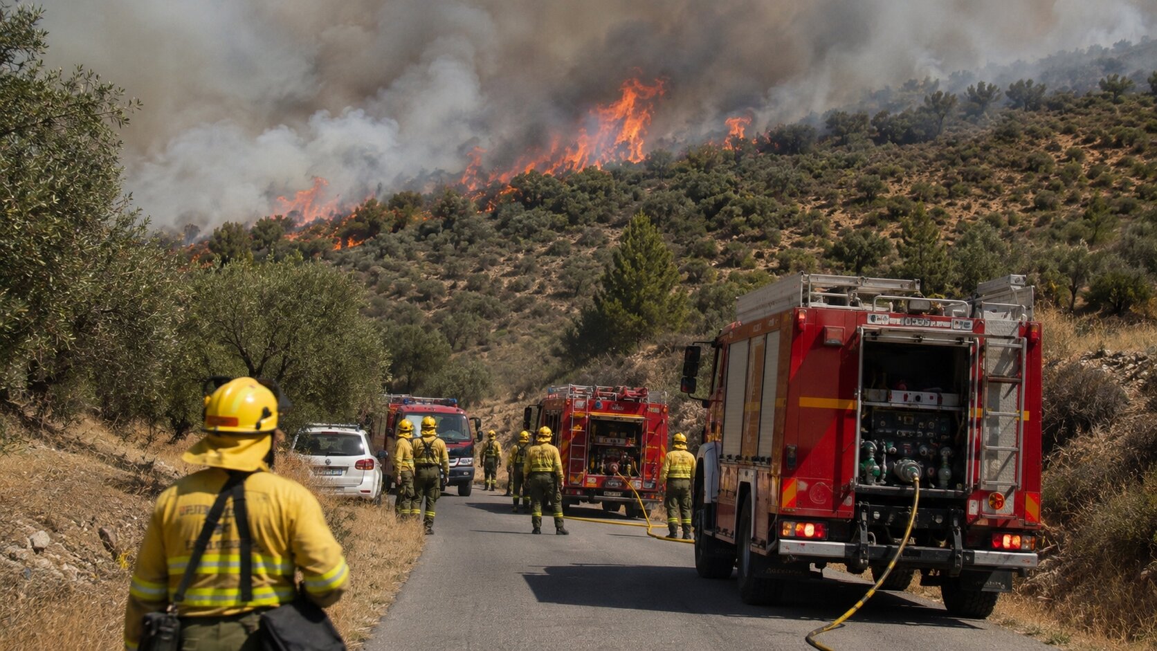 Feuerwehrleute kämpfen gegen einen Waldbrand in Andalusien nahe Almería